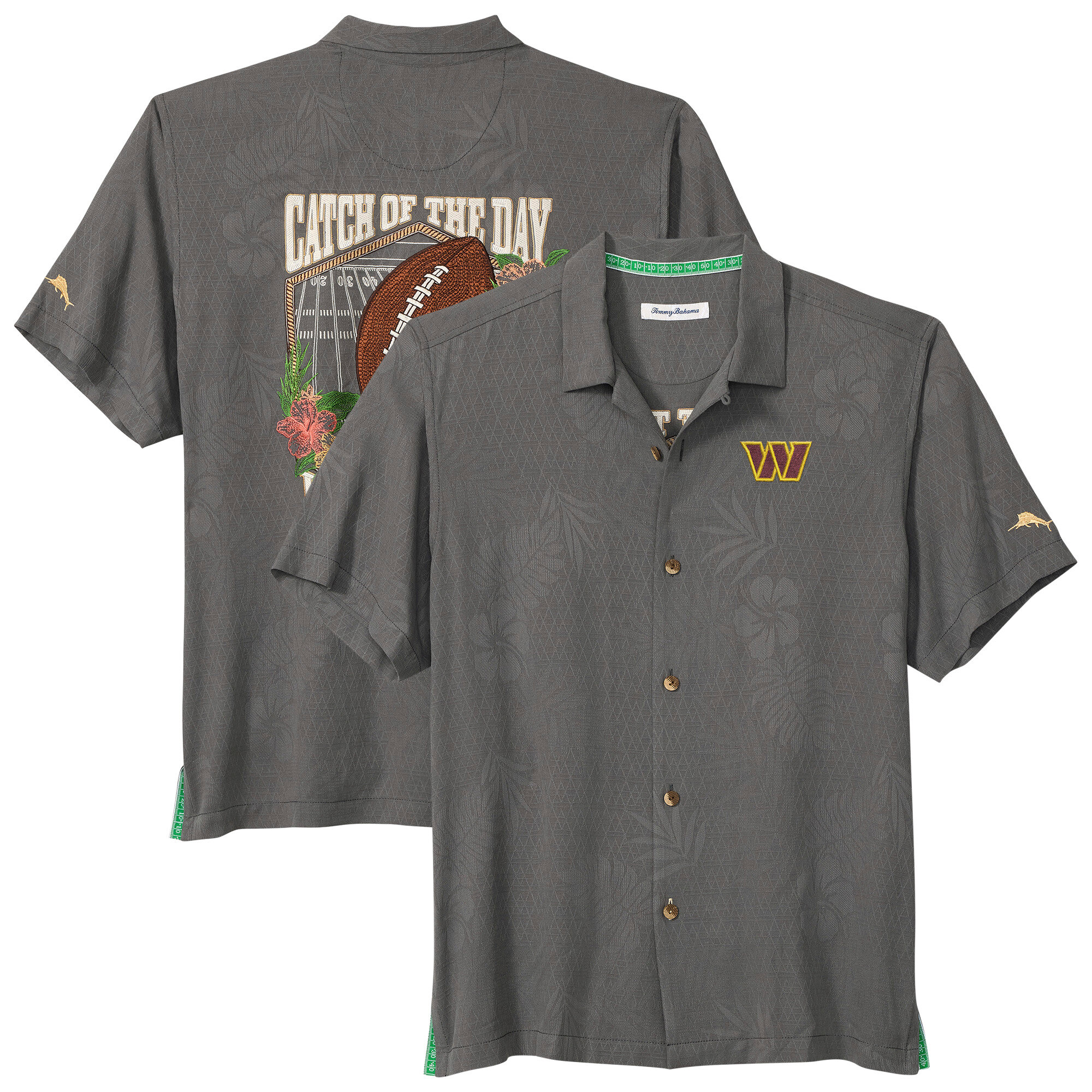 Men's Tommy Bahama Gray Washington Commanders Catch of the Day IslandZone Button-Up Shirt