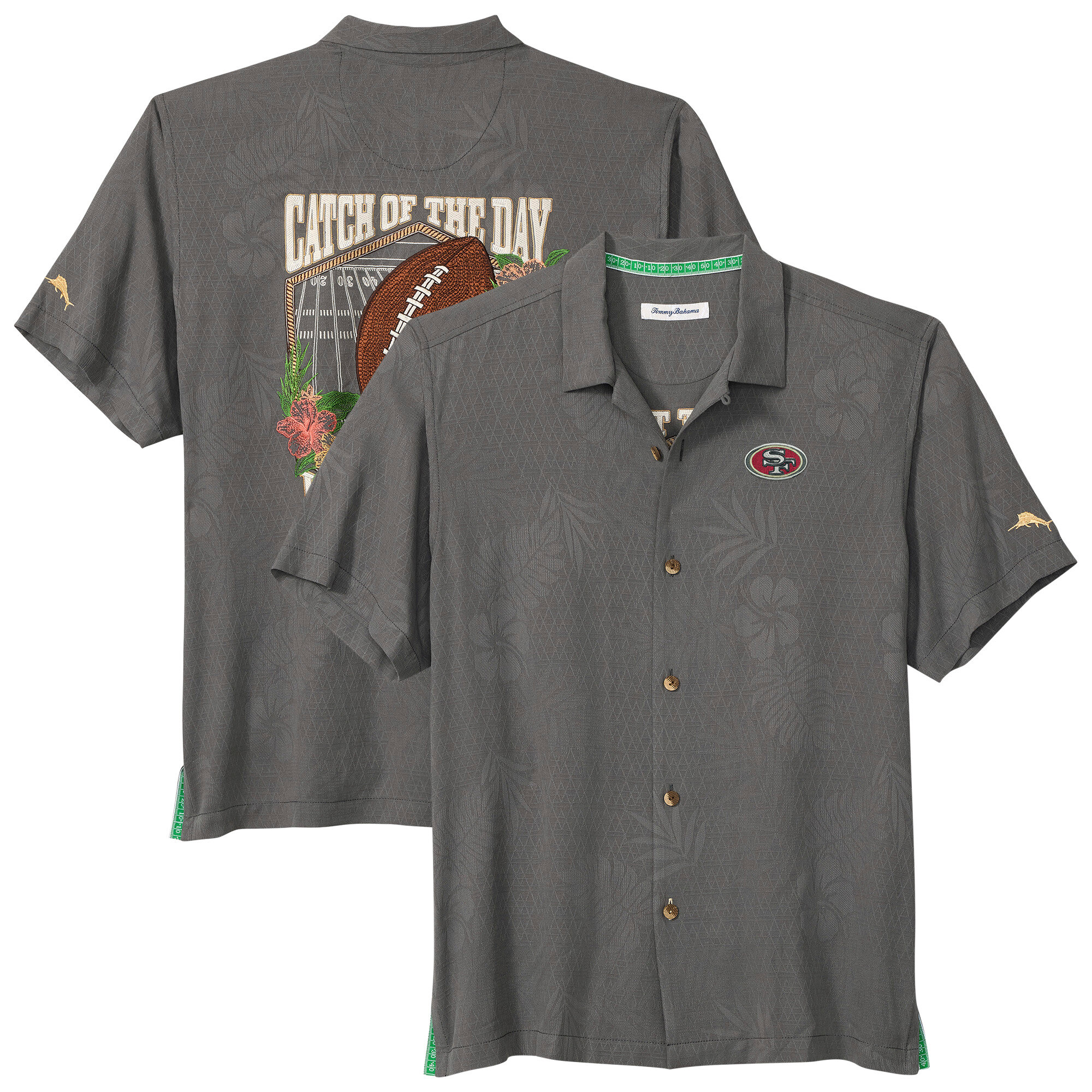 Men's Tommy Bahama Gray San Francisco 49ers Catch of the Day IslandZone Button-Up Shirt