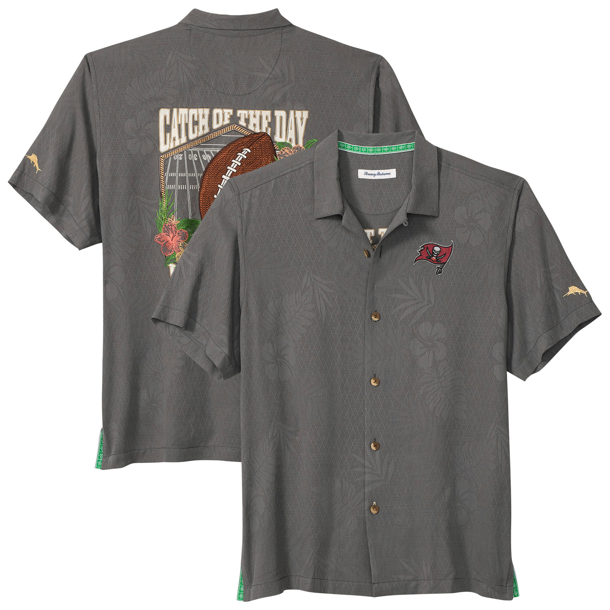 Men's Tommy Bahama Gray Tampa Bay Buccaneers Catch of the Day IslandZone Button-Up Shirt