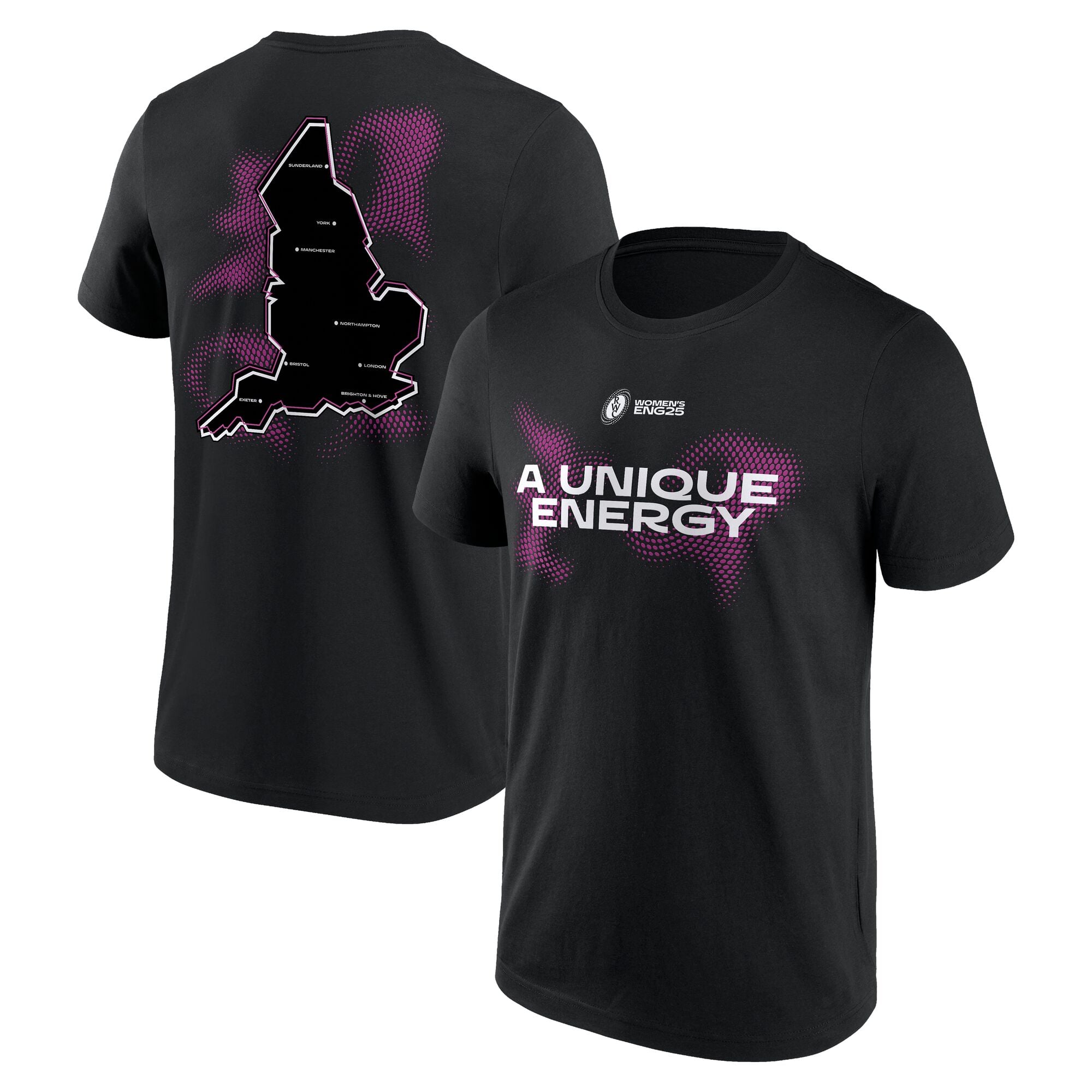 T-shirt grafica da donna per tifosi della Coppa del Mondo di Rugby ENG25 Vortex Map - Nera - Unisex