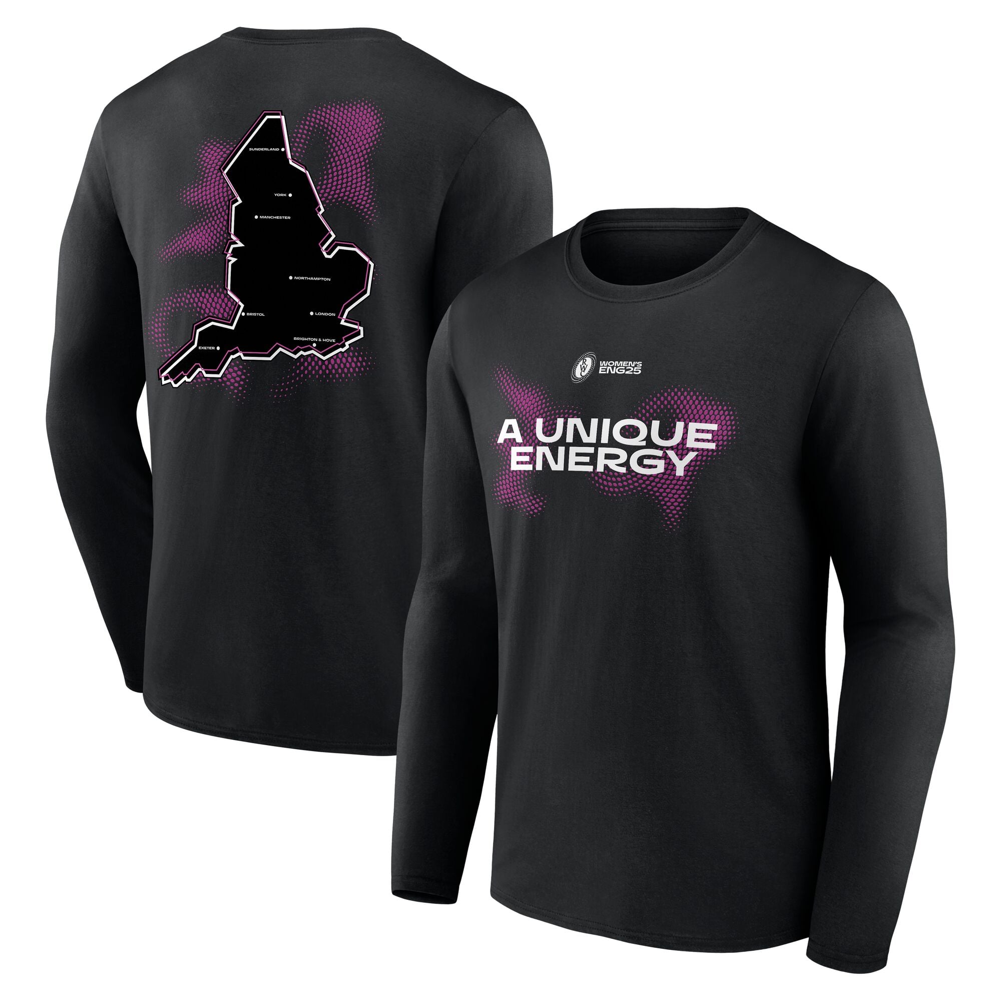 T-shirt a manica lunga da donna con grafica della Coppa del Mondo di Rugby ENG25 Vortex Map - Nera - Unisex