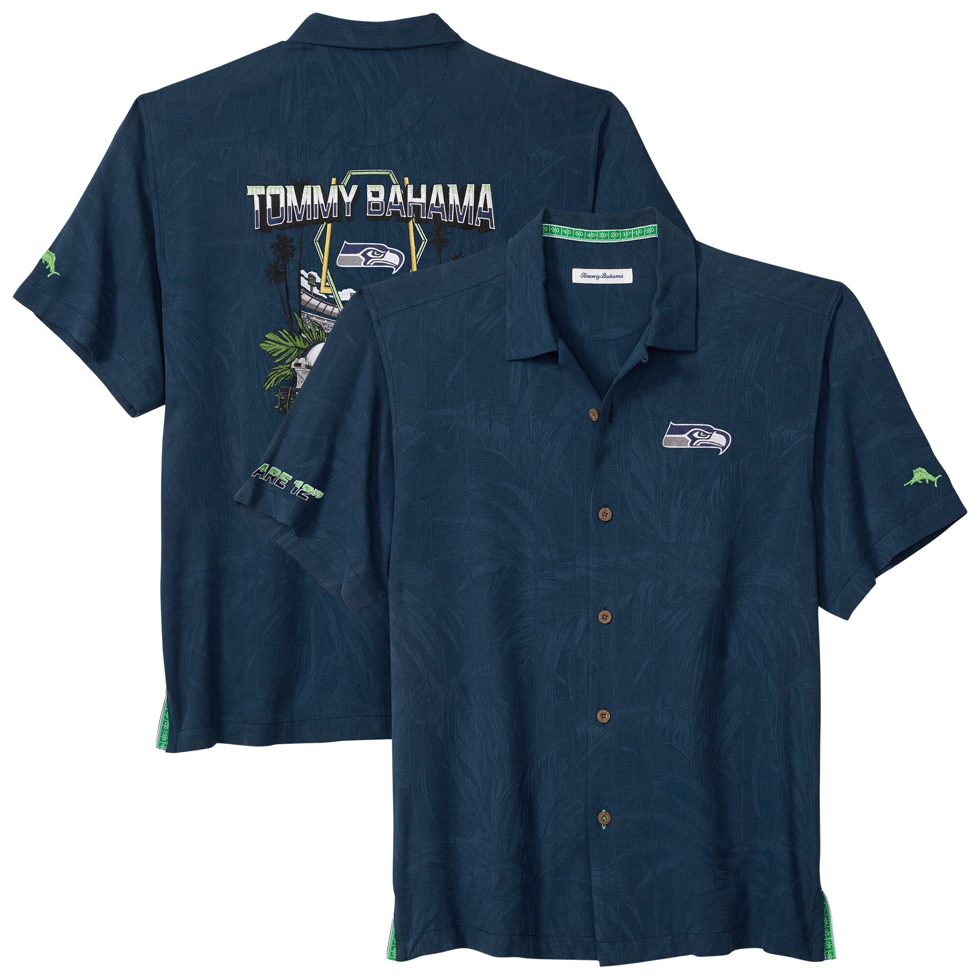Men's Tommy Bahama College Navy Seattle Seahawks Endzone Paradise IslandZone Button-Up Shirt