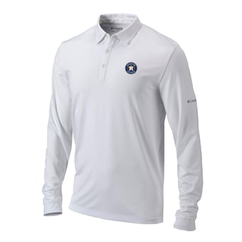 Men's Columbia  White Houston Astros Omni-Wick Pin High Long Sleeve Polo