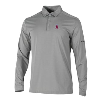 Men's Columbia  Gray Los Angeles Angels Omni-Wick Pin High Long Sleeve Polo