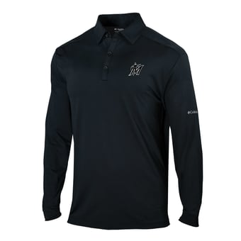 Men's Columbia  Black Miami Marlins Omni-Wick Pin High Long Sleeve Polo