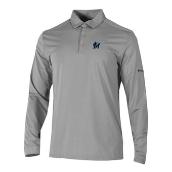 Men's Columbia  Gray Miami Marlins Omni-Wick Pin High Long Sleeve Polo