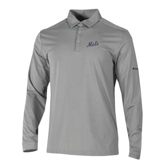 Men's Columbia  Gray New York Mets Omni-Wick Pin High Long Sleeve Polo