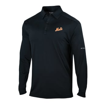 Men's Columbia  Black New York Mets Omni-Wick Pin High Long Sleeve Polo