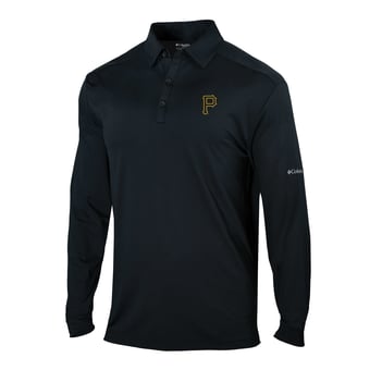 Men's Columbia  Black Pittsburgh Pirates Omni-Wick Pin High Long Sleeve Polo