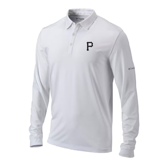 Men's Columbia  White Pittsburgh Pirates Omni-Wick Pin High Long Sleeve Polo