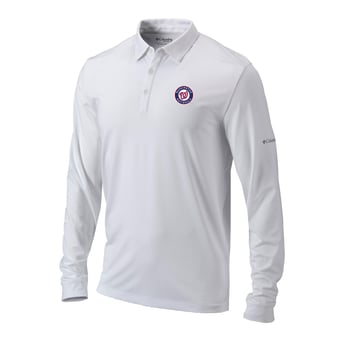 Men's Columbia  White Washington Nationals Omni-Wick Pin High Long Sleeve Polo