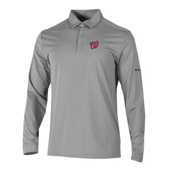 Men's Columbia  Gray Washington Nationals Omni-Wick Pin High Long Sleeve Polo