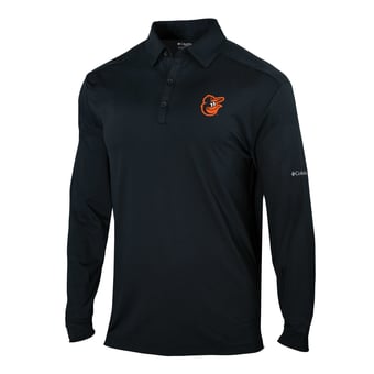Men's Columbia  Black Baltimore Orioles Omni-Wick Pin High Long Sleeve Polo