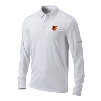 Men's Columbia  White Baltimore Orioles Omni-Wick Pin High Long Sleeve Polo