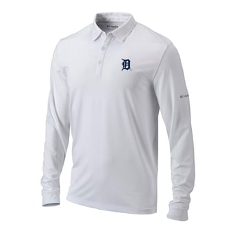 Men's Columbia  White Detroit Tigers Omni-Wick Pin High Long Sleeve Polo
