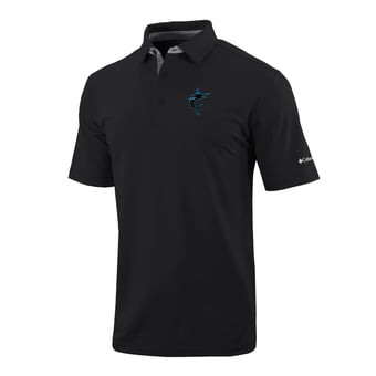Men's Columbia  Black Miami Marlins Omni-Wick Even Lie Polo