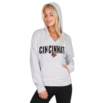 Women's Concepts Sport White/Gray Cincinnati Bengals Liftoff Striped V-Neck Hoodie