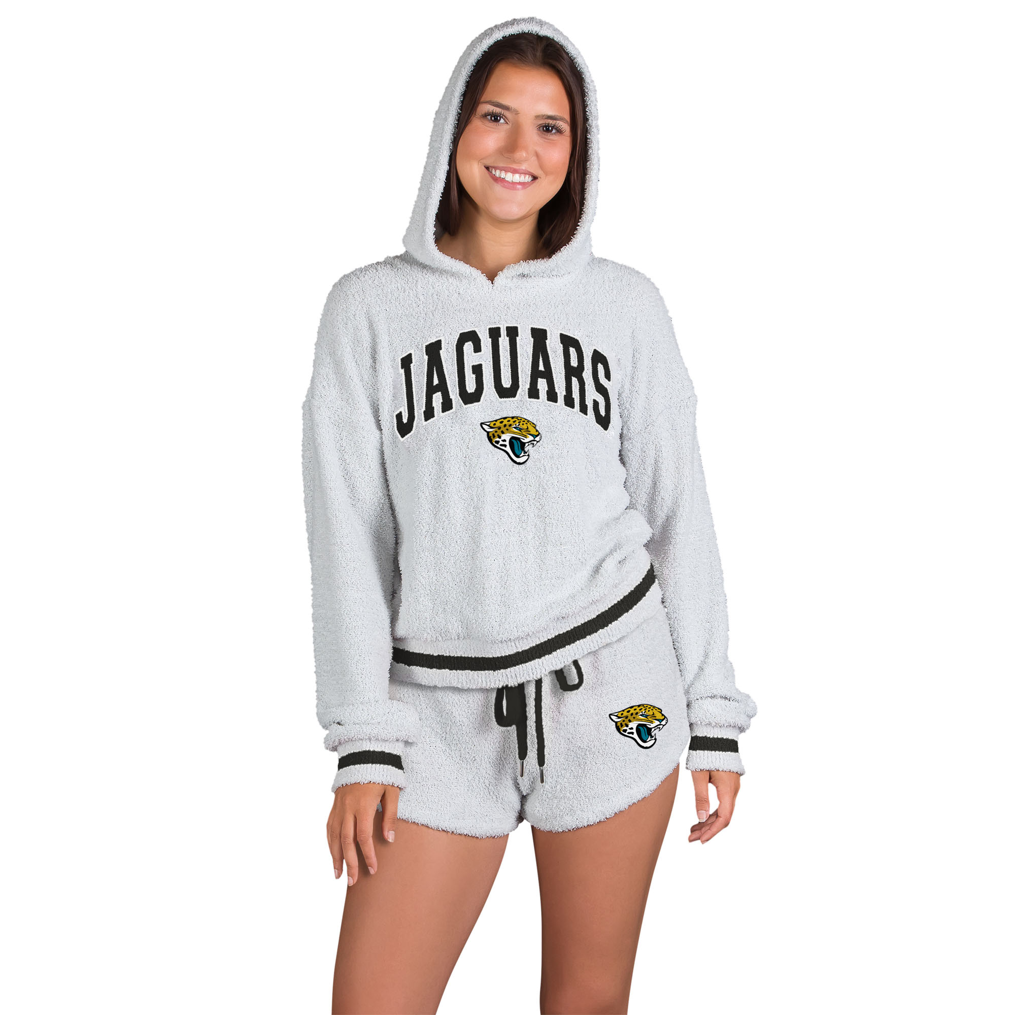 Women's Concepts Sport Gray Jacksonville Jaguars Whitley Long Sleeve Hoodie Top & Shorts Set