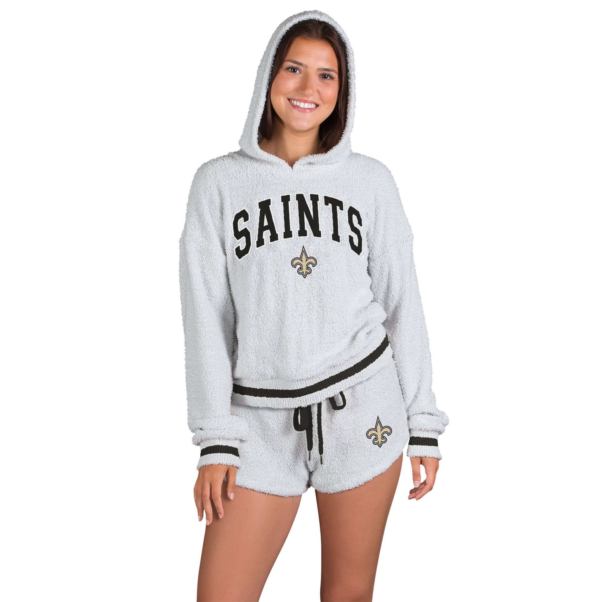 Women's Concepts Sport Gray New Orleans Saints Whitley Long Sleeve Hoodie Top & Shorts Set