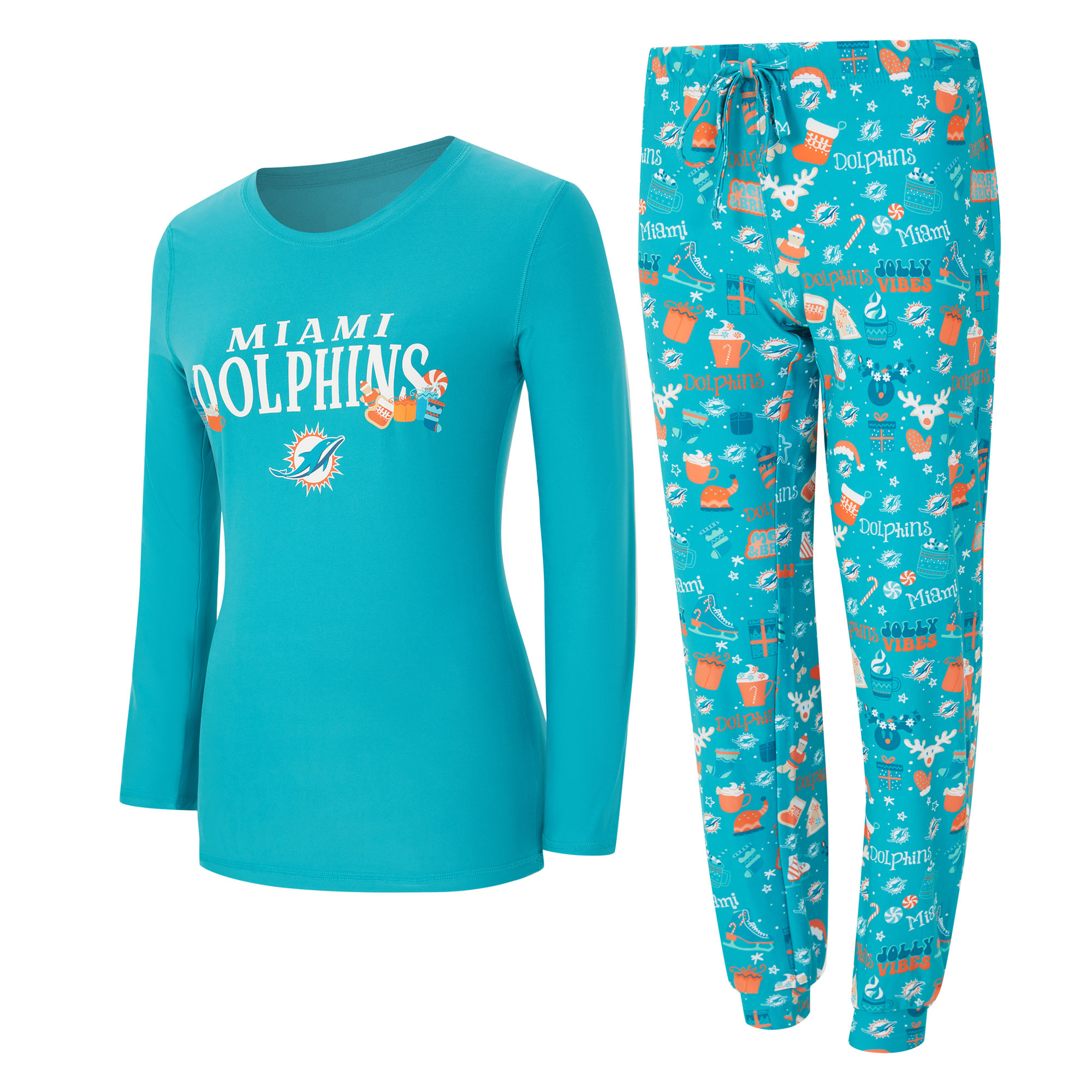 Women's Concepts Sport Aqua Miami Dolphins Chesnut Long Sleeve T-Shirt and Pant Sleep Set