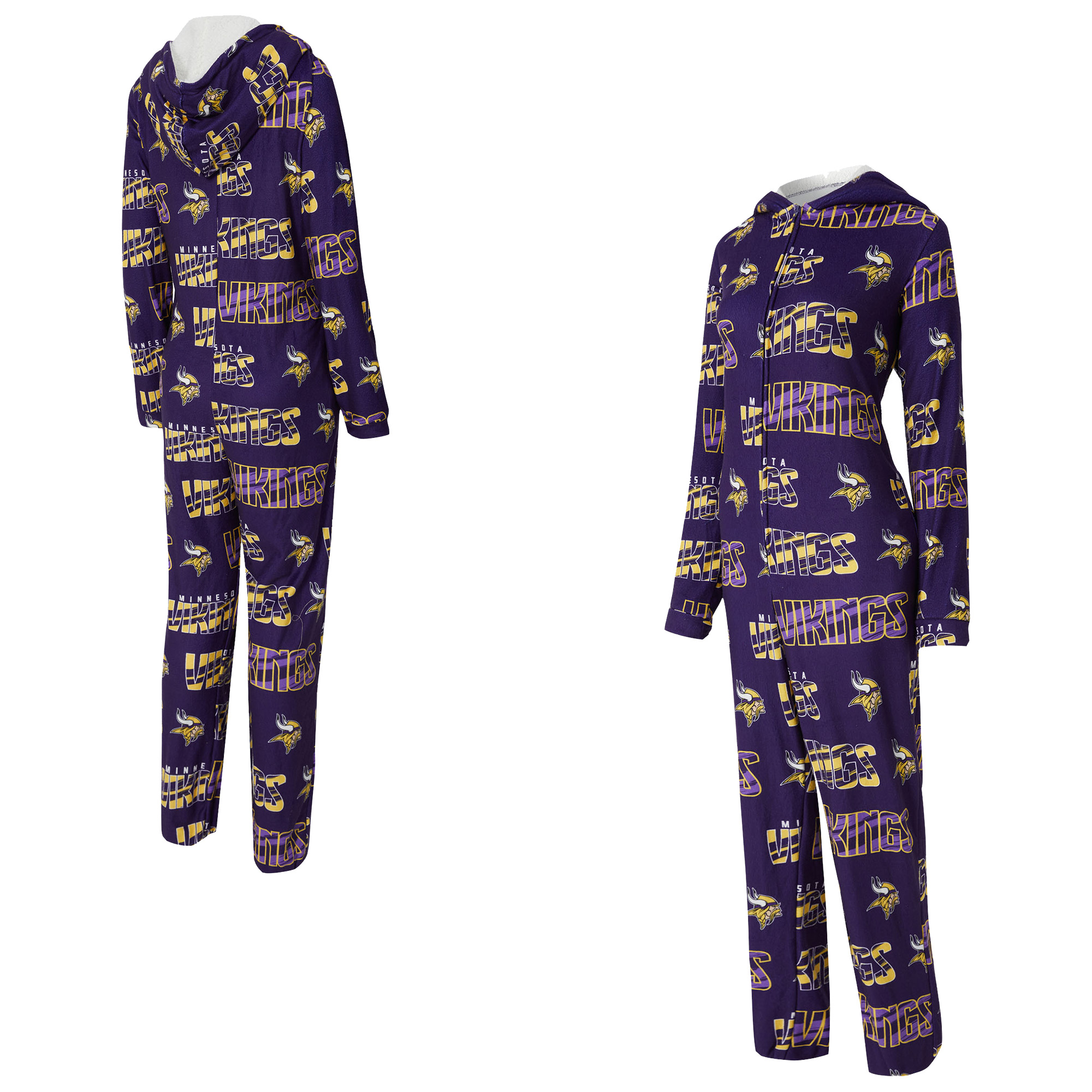 Women's Concepts Sport Purple Minnesota Vikings Roadway Allover Print Microfleece Full-Zip Union Suit