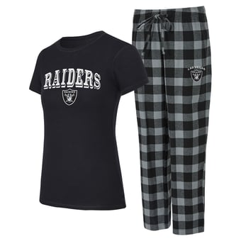 Women's Concepts Sport  Black/Gray Las Vegas Raiders Avondale T-Shirt & Pants Flannel PJ Set