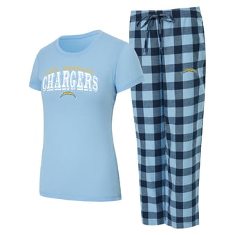 Women's Concepts Sport  Powder Blue/Navy Los Angeles Chargers Avondale T-Shirt & Pants Flannel PJ Set