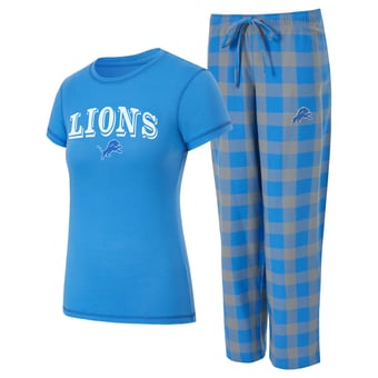 Women's Concepts Sport  Blue/Gray Detroit Lions Avondale T-Shirt & Pants Flannel PJ Set