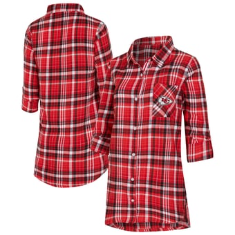 Women's Concepts Sport Red Kansas City Chiefs Laney Plaid Tri-Blend Full-Button Nightshirt