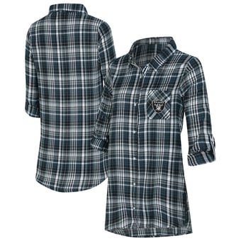 Women's Concepts Sport Black Las Vegas Raiders Laney Plaid Tri-Blend Full-Button Nightshirt