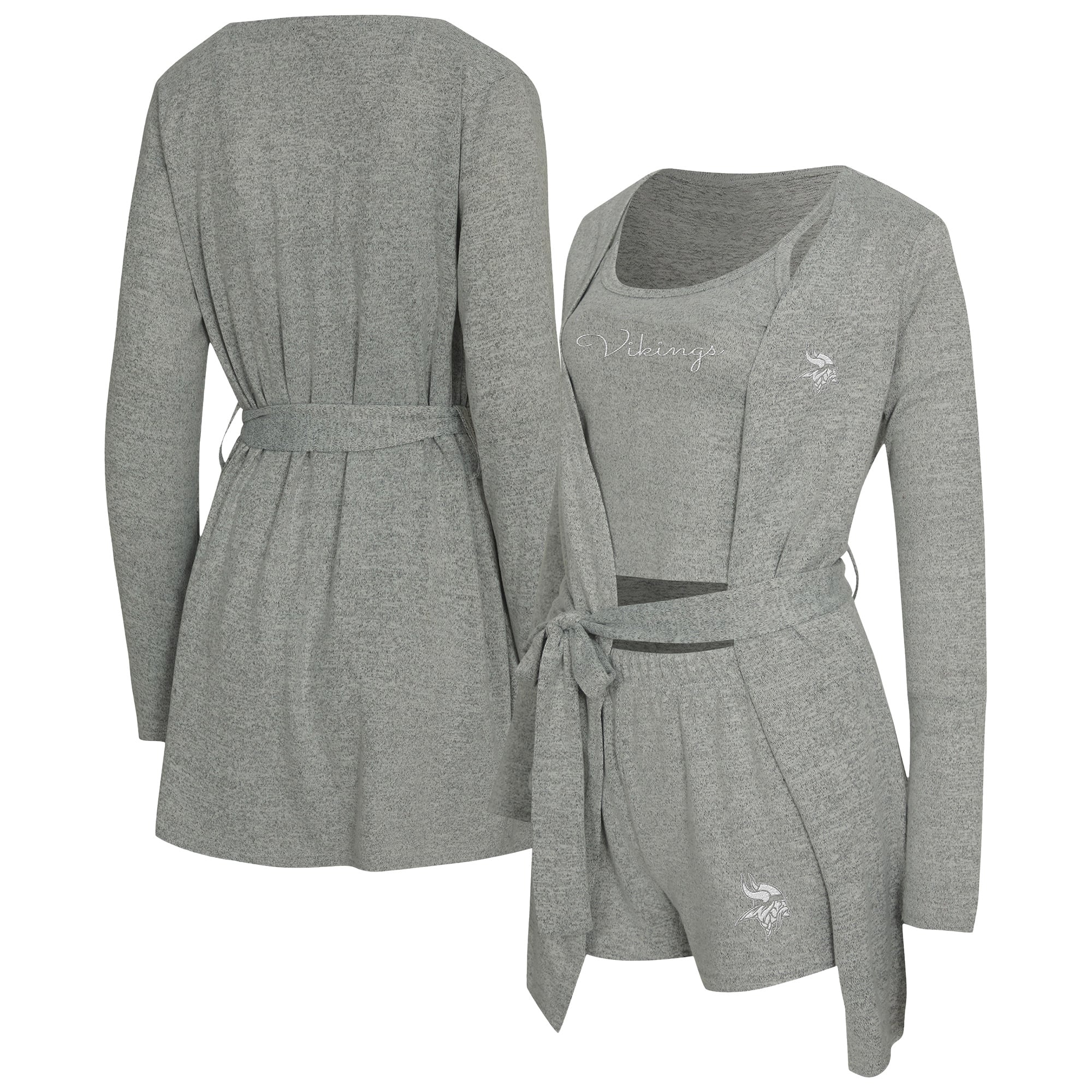 Women's Concepts Sport Heather Gray Minnesota Vikings Rigor Tank, Short & Robe Set