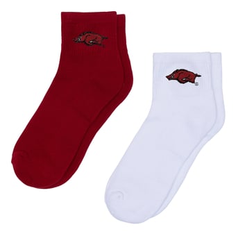 Women's ZooZatz White/Cardinal Arkansas Razorbacks Two-Pack Quarter-Length Socks