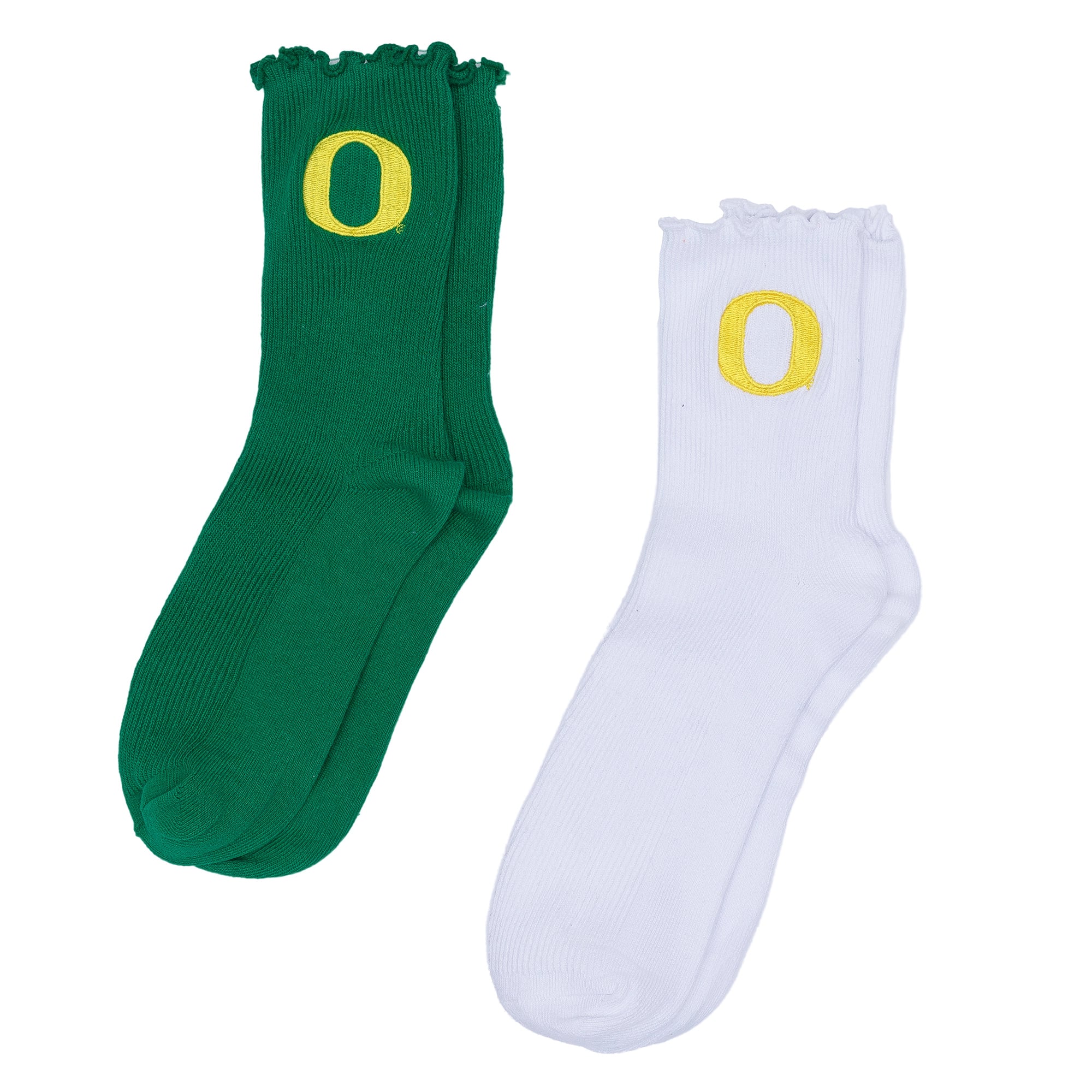 Women's ZooZatz White/Green Oregon Ducks Two-Pack Lettuce Hem Crew Socks