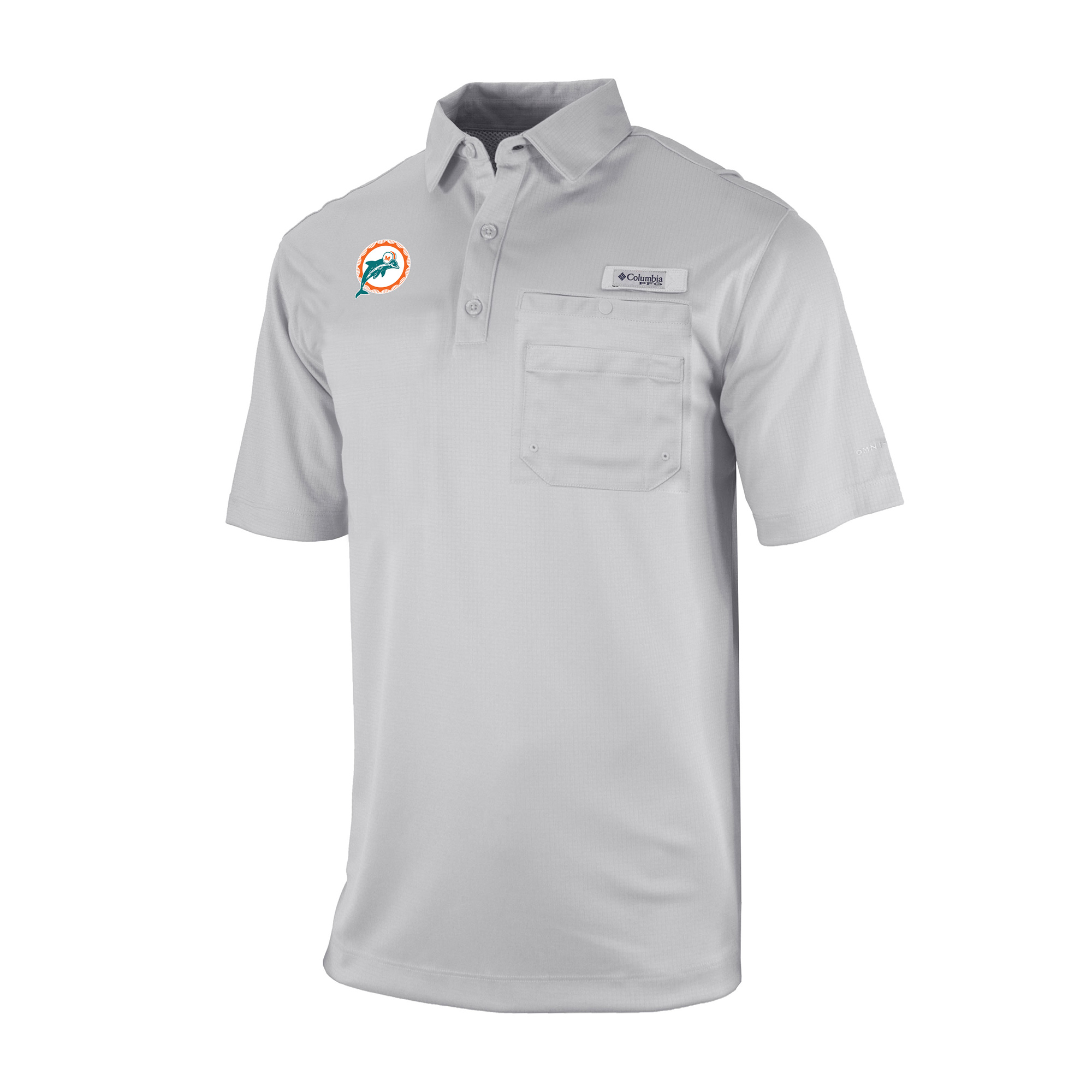 Men's Columbia Gray Miami Dolphins Omni-Wick Flycaster Pocket Polo