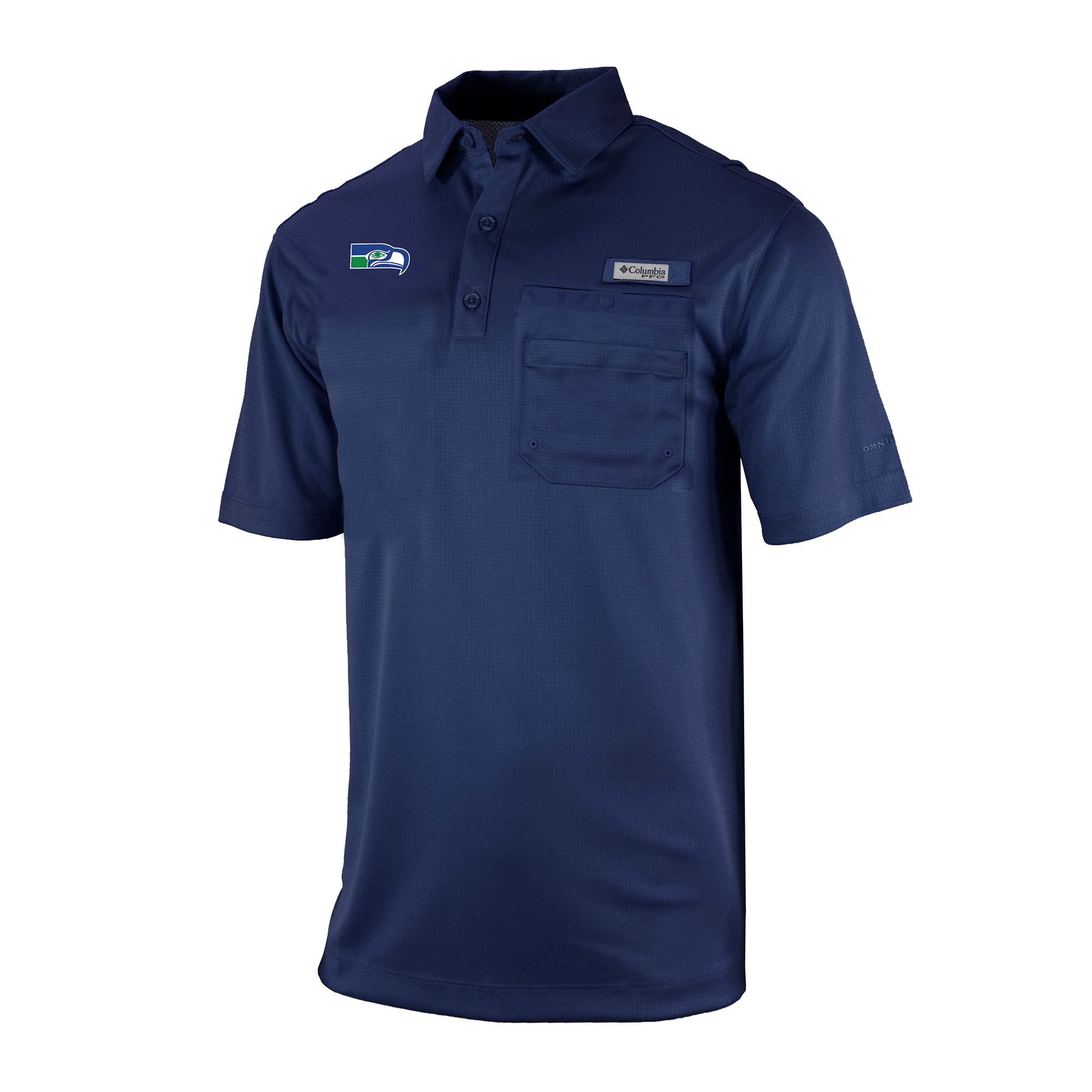 Men's Columbia College Navy Seattle Seahawks Omni-Wick Flycaster Pocket Polo