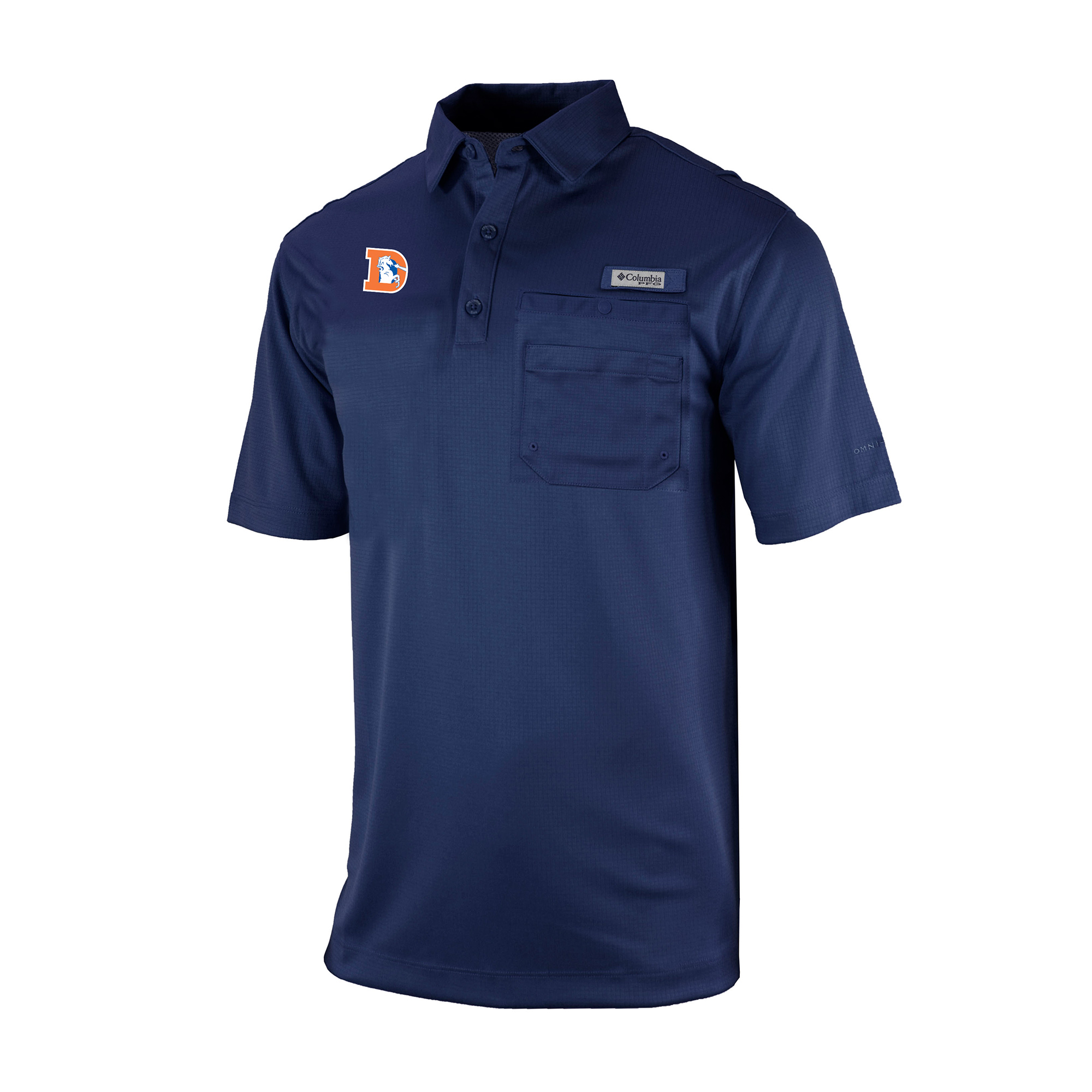 Men's Columbia Navy Denver Broncos Omni-Wick Flycaster Pocket Polo