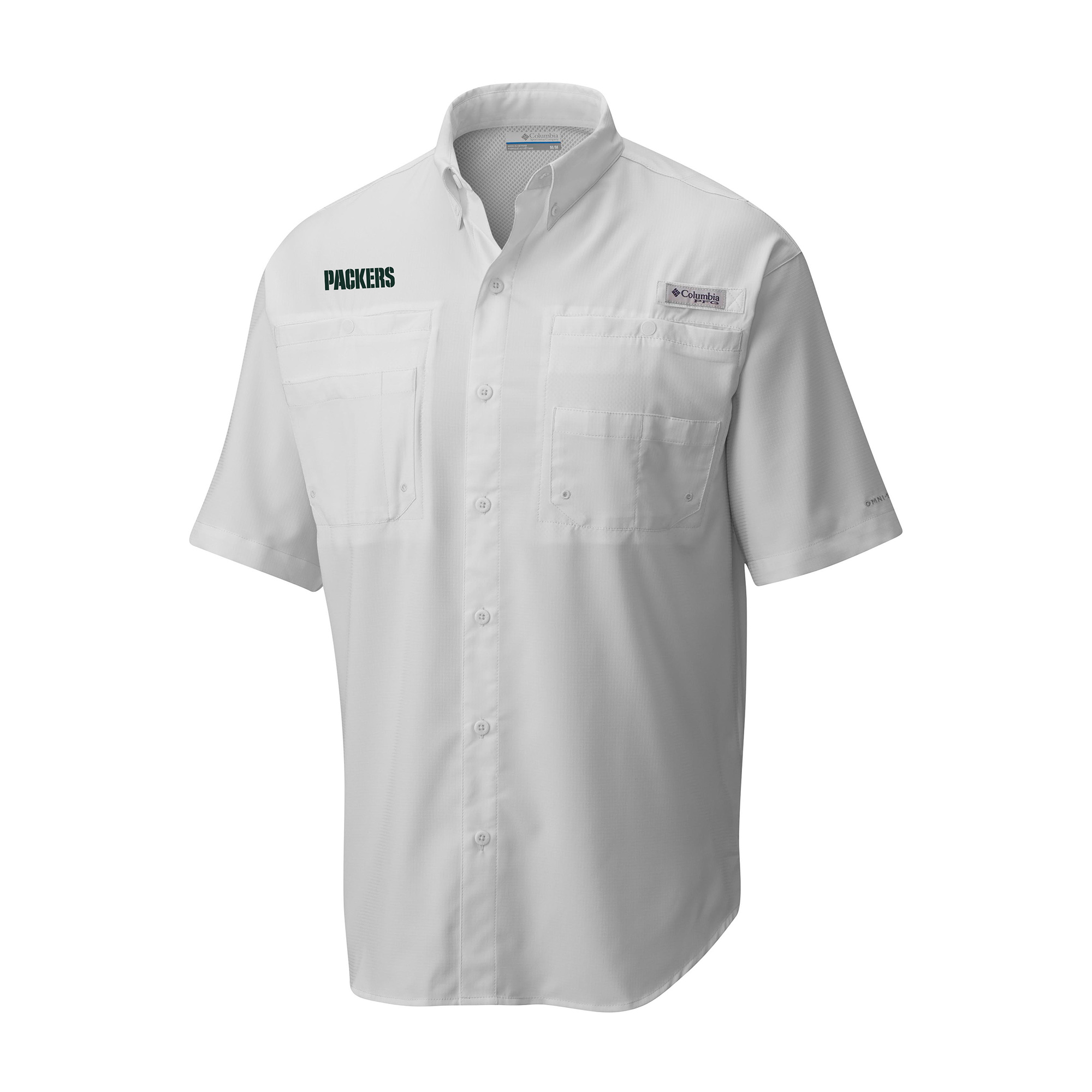Men's Columbia White Green Bay Packers Throwback Logo Tamiami Omni-Shade Button-Down Shirt