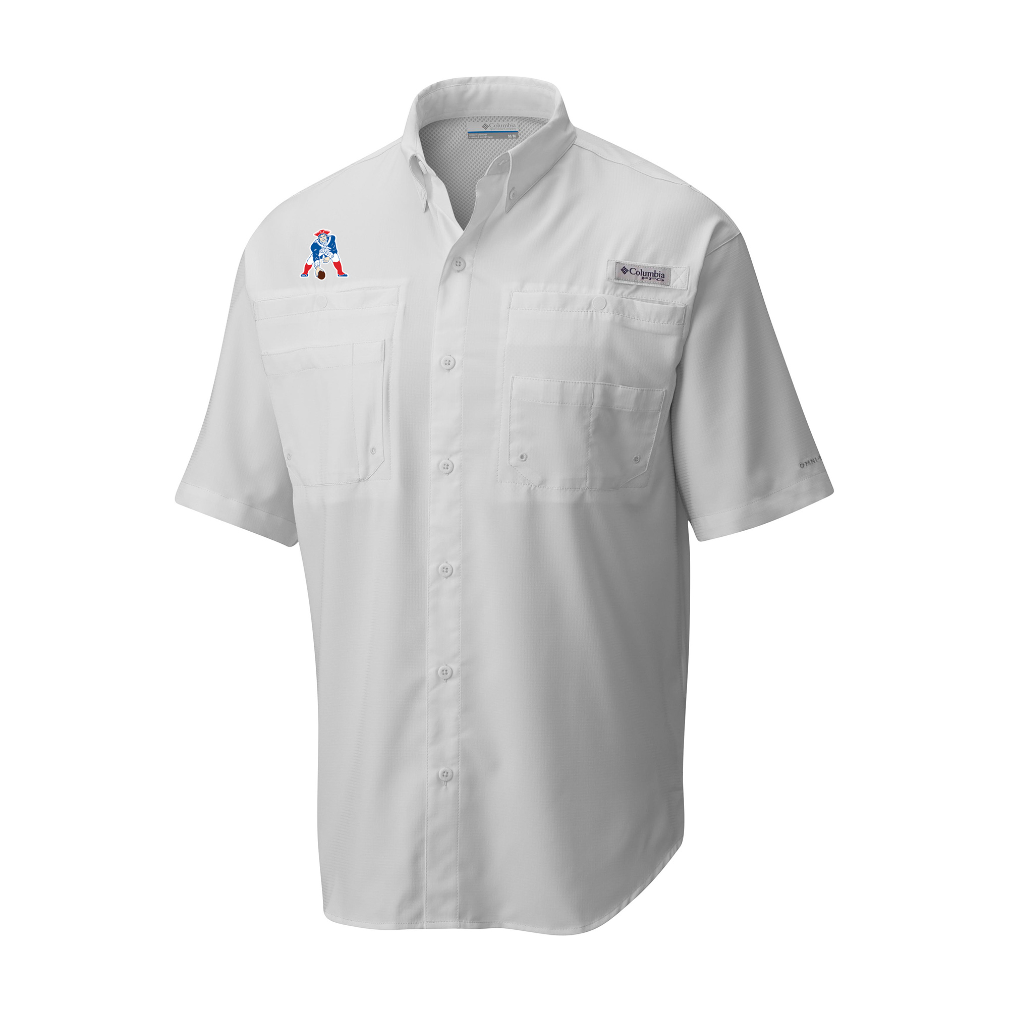 Men's Columbia White New England Patriots Throwback Logo Tamiami Omni-Shade Button-Down Shirt