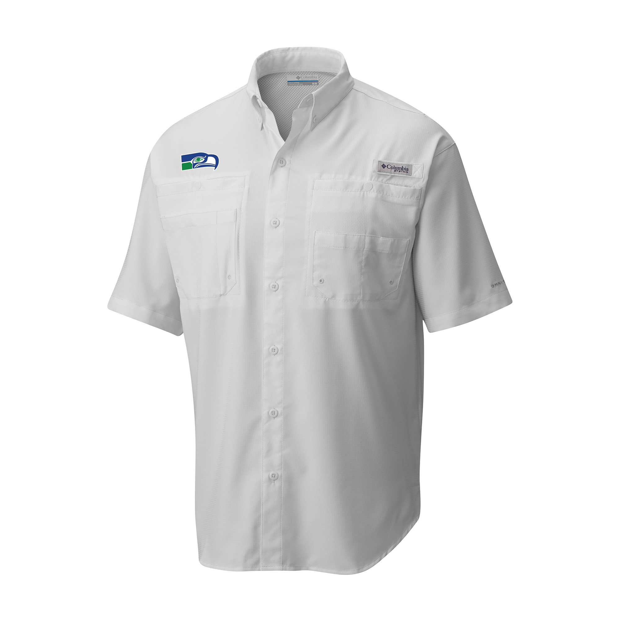Men's Columbia White Seattle Seahawks Throwback Logo Tamiami Omni-Shade Button-Down Shirt
