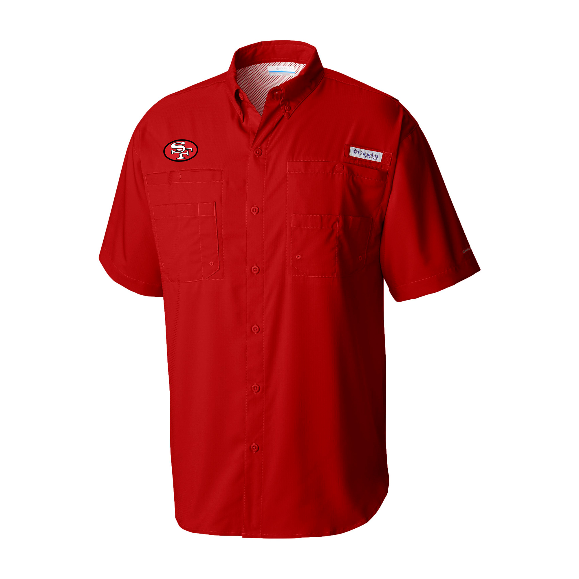 Men’s Columbia Scarlet San Francisco 49ers Throwback Logo Tamiami Omni-Shade Button-Down Shirt Men’s Columbia Scarlet San Francisco 49ers Throwback Logo Tamiami Omni-Shade Button-Down Shirt