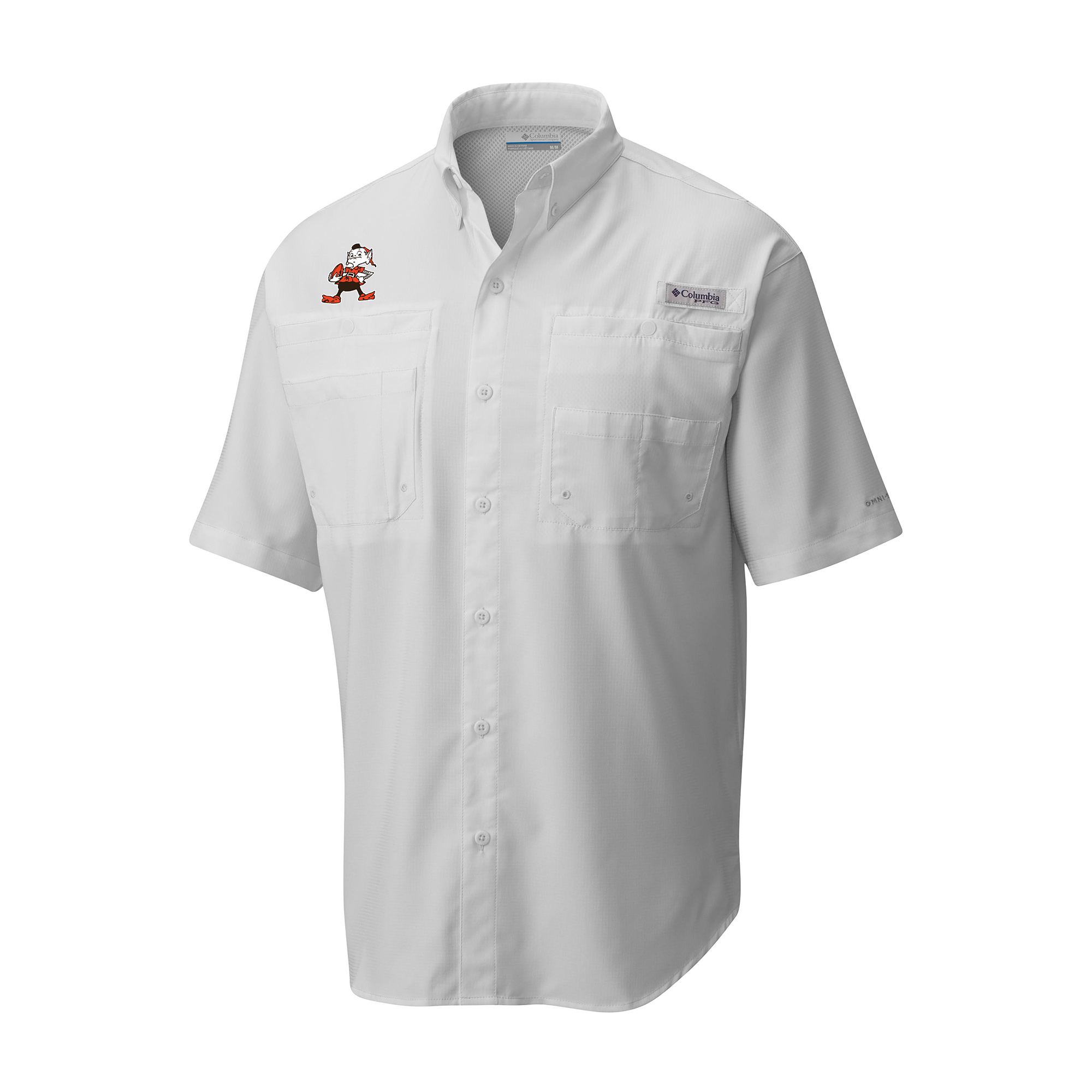 Men's Columbia White Cleveland Browns Throwback Logo Tamiami Omni-Shade Button-Down Shirt