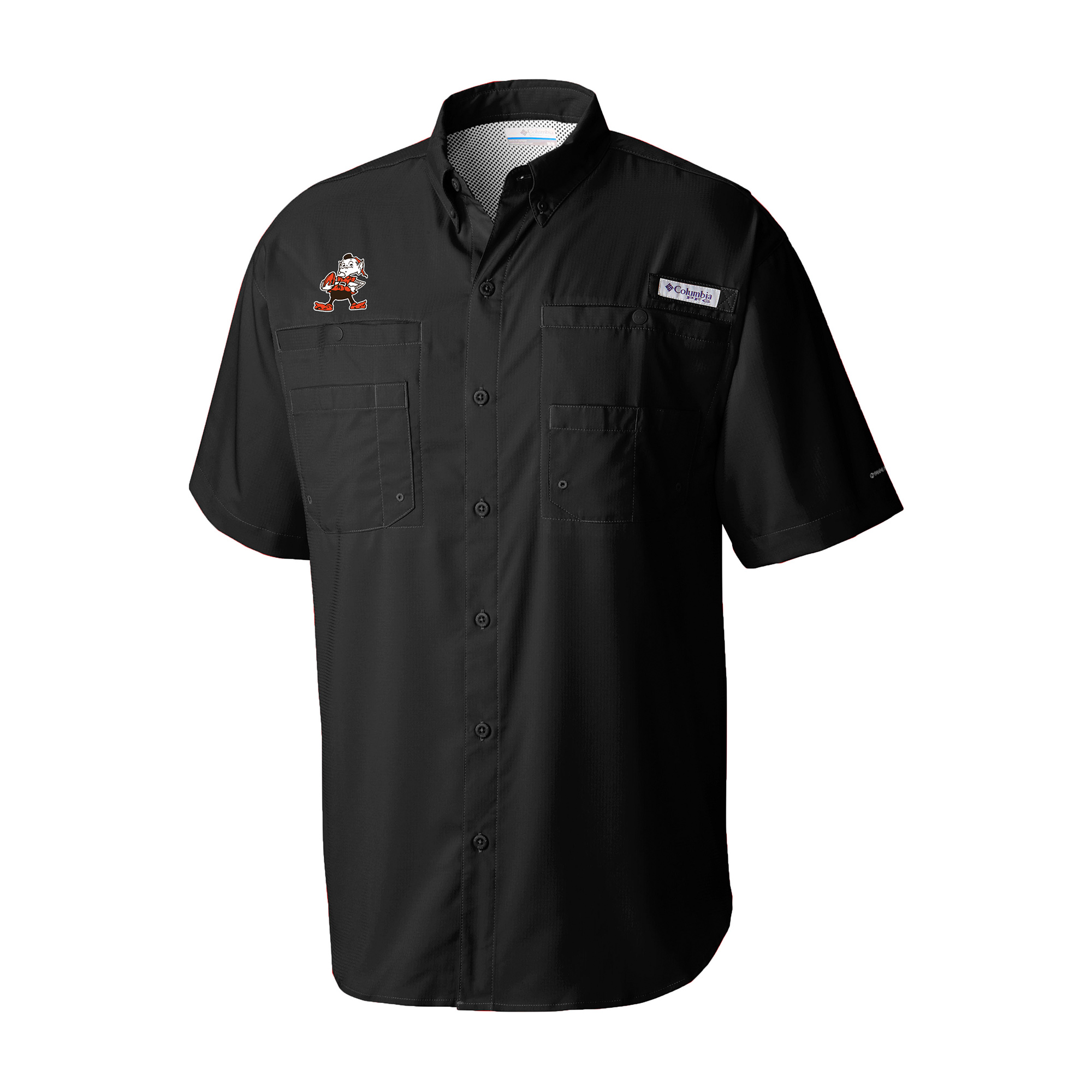 Men's Columbia Black Cleveland Browns Throwback Logo Tamiami Omni-Shade Button-Down Shirt