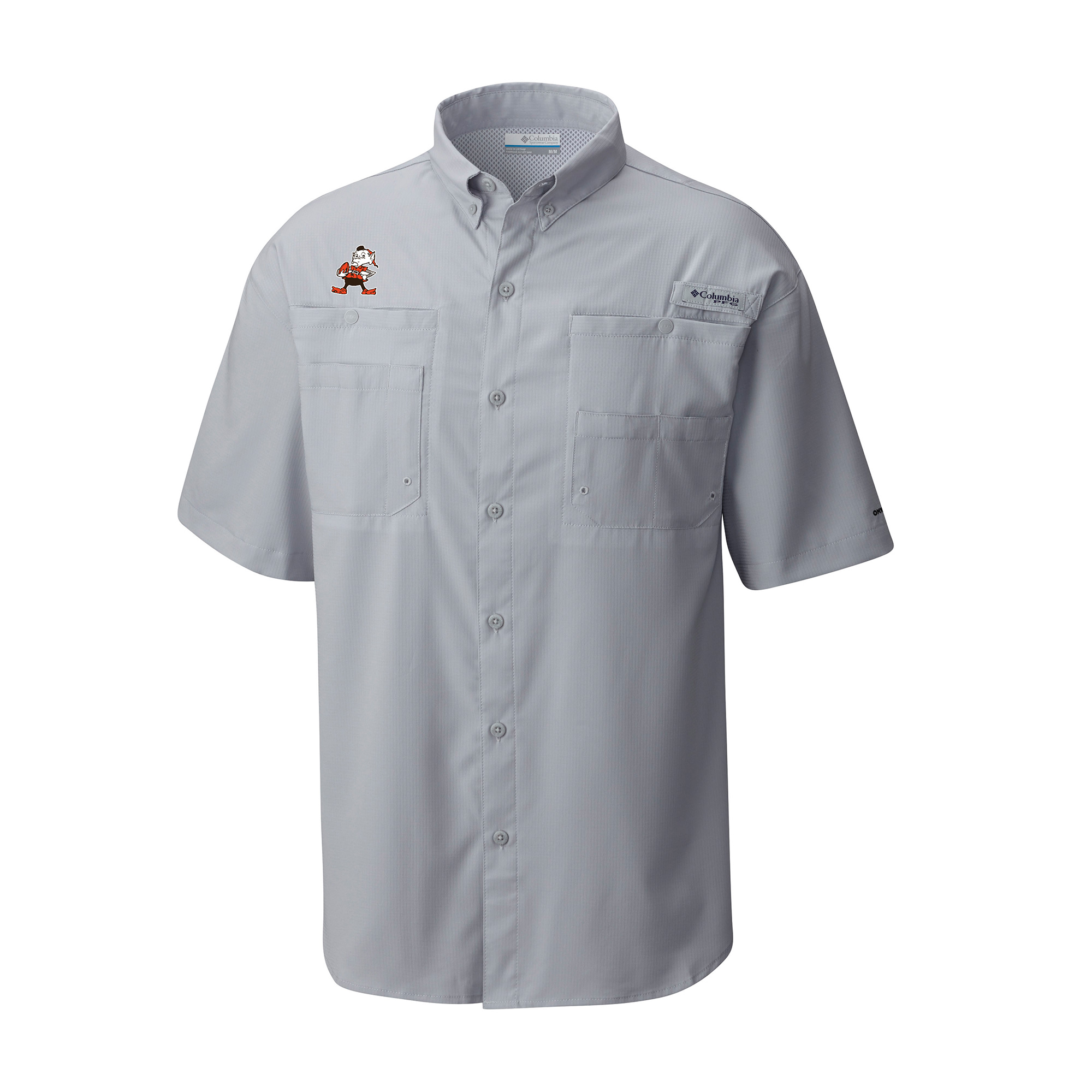 Men's Columbia Gray Cleveland Browns Throwback Logo Tamiami Omni-Shade Button-Down Shirt