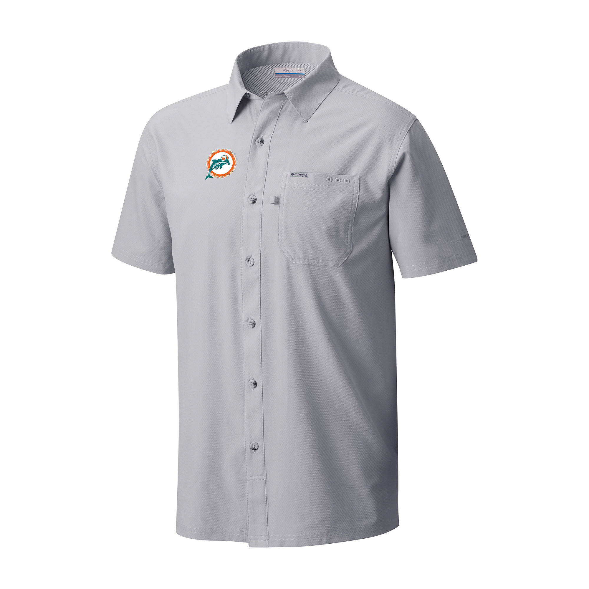 Men's Columbia Gray Miami Dolphins Slack Tide Omni-Wick Throwback Logo Button-Up Camp Shirt