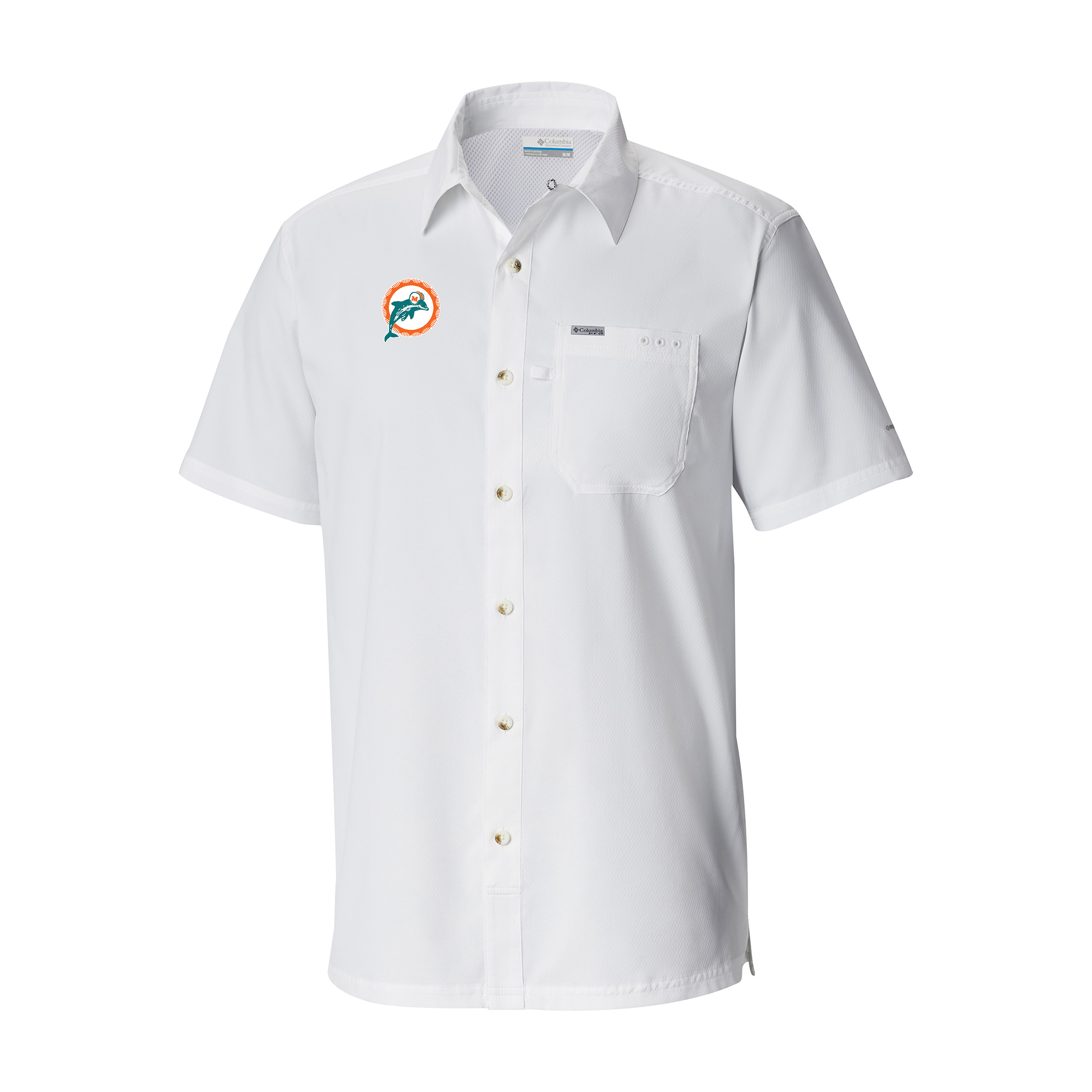 Men's Columbia White Miami Dolphins Slack Tide Omni-Wick Throwback Logo Button-Up Camp Shirt