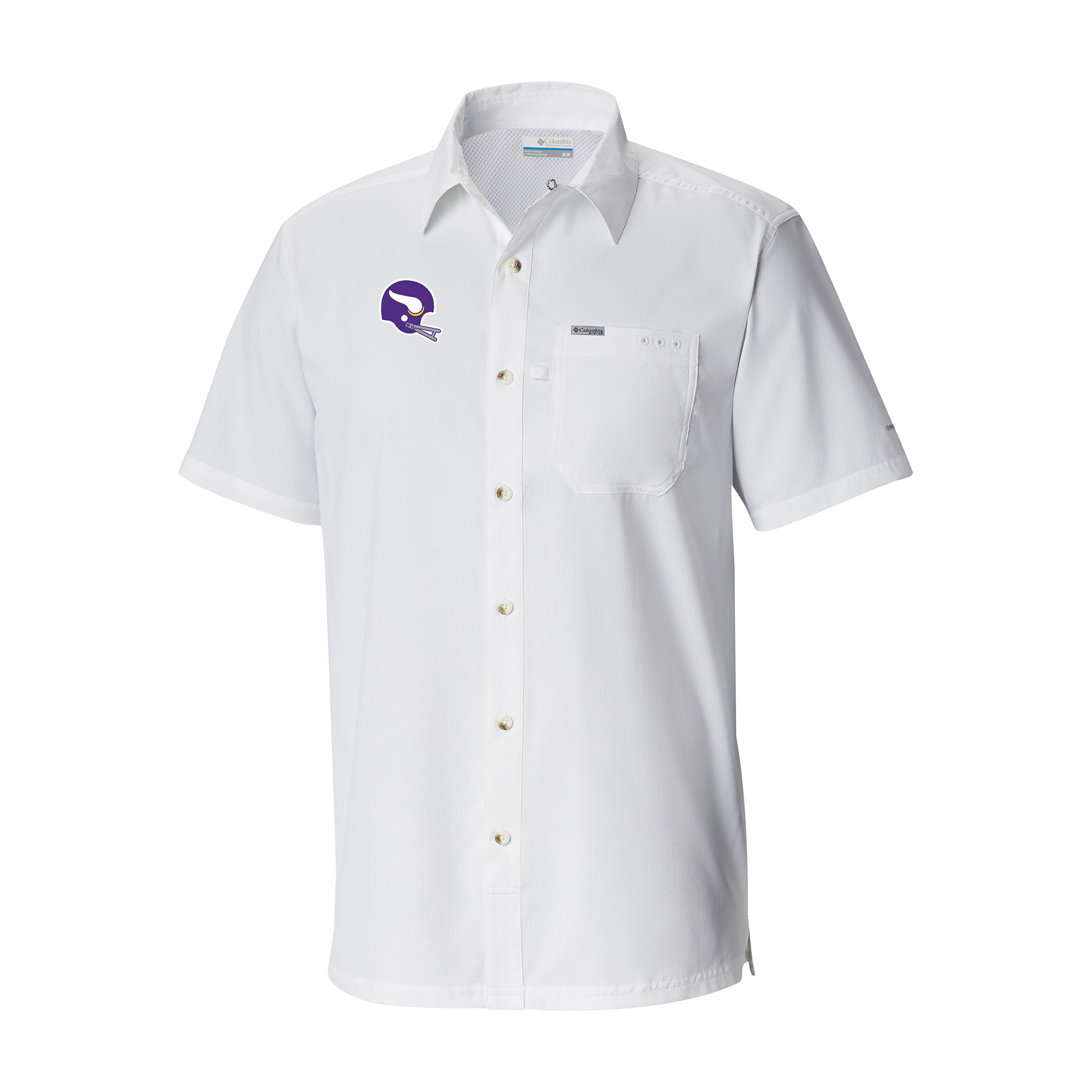 Men's Columbia White Minnesota Vikings Slack Tide Omni-Wick Throwback Logo Button-Up Camp Shirt