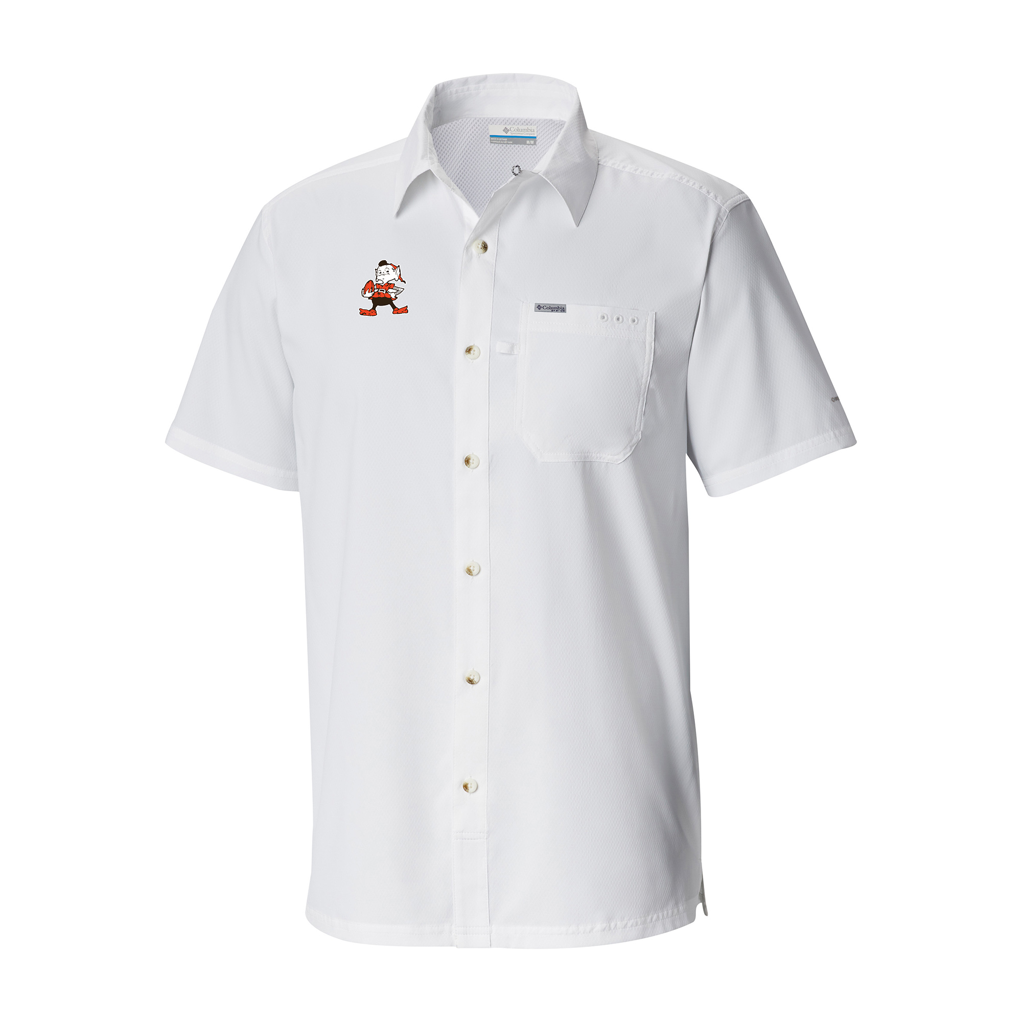 Men's Columbia White Cleveland Browns Slack Tide Omni-Wick Throwback Logo Button-Up Camp Shirt
