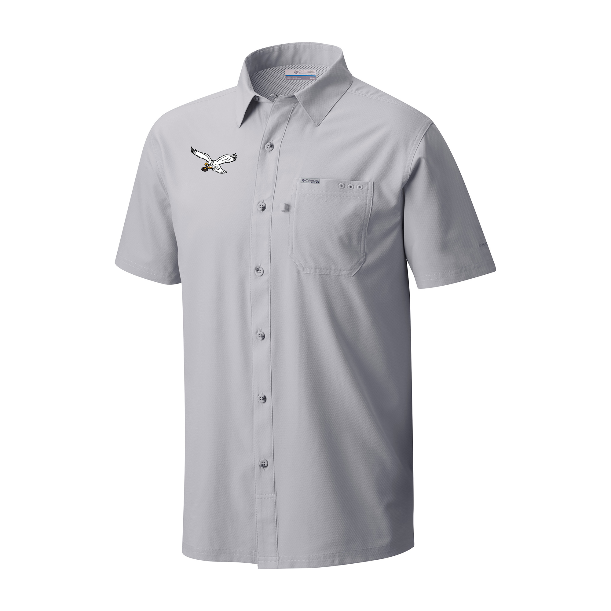 Men's Columbia Gray Philadelphia Eagles Slack Tide Omni-Wick Throwback Logo Button-Up Camp Shirt