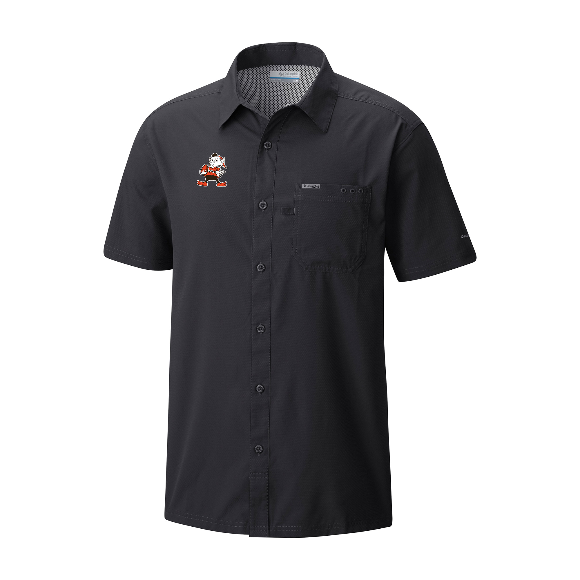 Men's Columbia Black Cleveland Browns Slack Tide Omni-Wick Throwback Logo Button-Up Camp Shirt