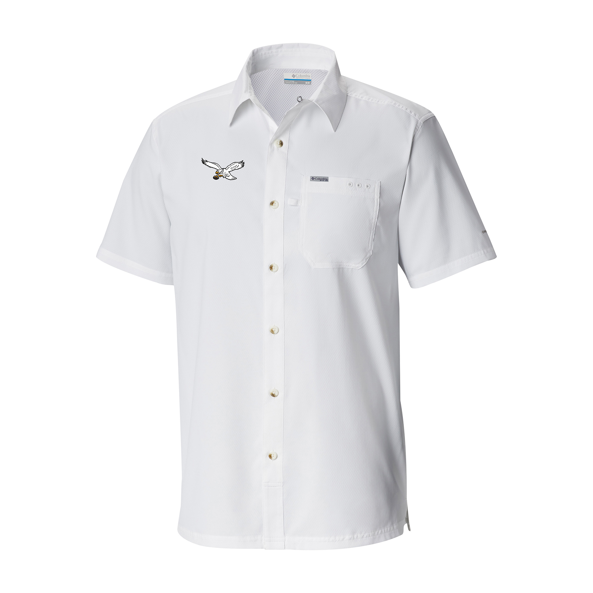 Men's Columbia White Philadelphia Eagles Slack Tide Omni-Wick Throwback Logo Button-Up Camp Shirt